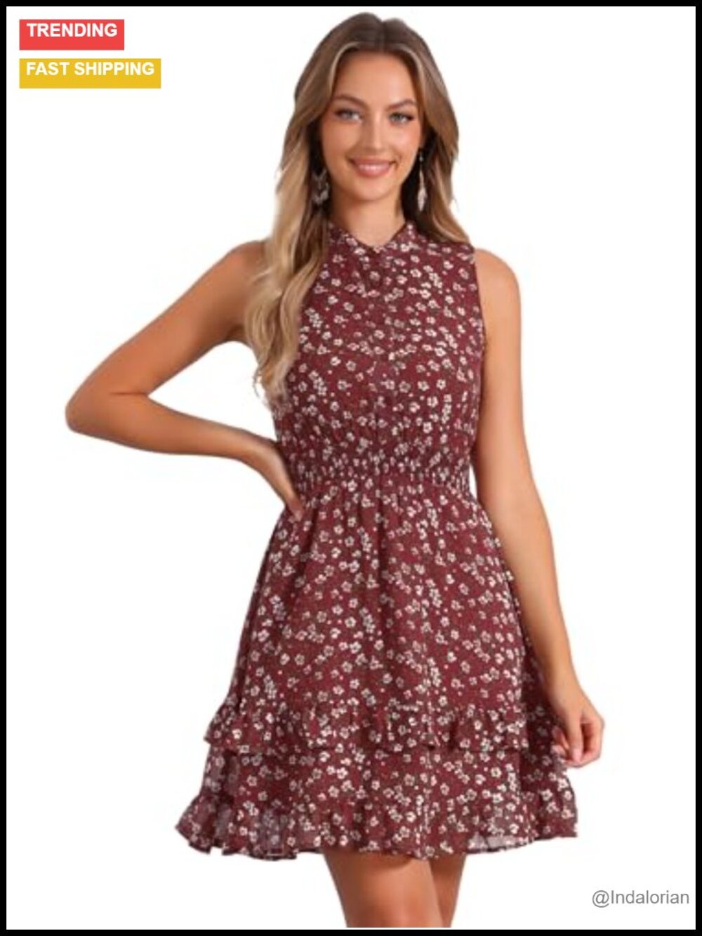 Floral Chiffon Sleeveless Smocked Mini A-Line Dress Ruffled Hem